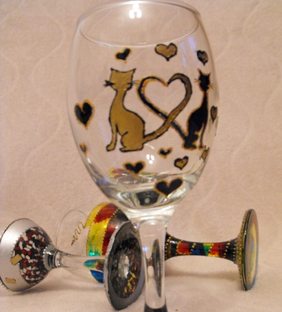 ръчно рисувано стъкло чаши Влюбени котета
