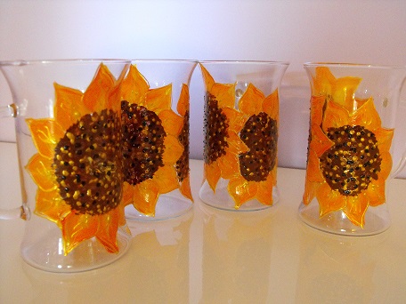 ръчно рисувани чаши за кафе - слънчогледи -Слънце