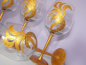 ръчно рисувано стъкло чаши за червено вино подарък - Златно перо
