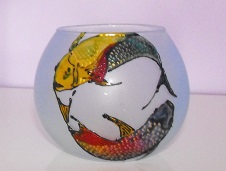ръчно рисувано стъкло чаши за червено вино с комплект свещник подарък - Зодия Риби
