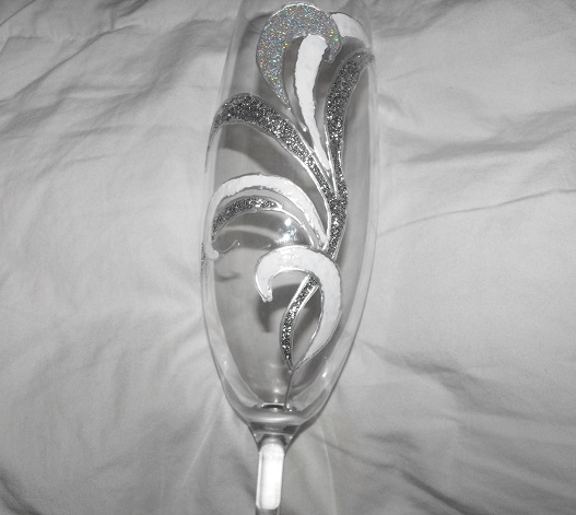 Ритуални сватбени чаши сребърно-бяло перо