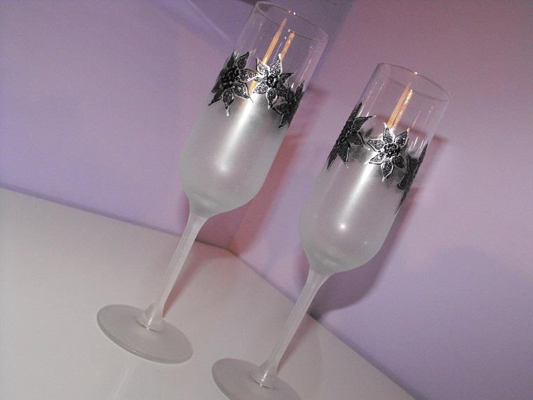 ръчно рисувани стъклени чаши за бяло вино - Сребърна звезда