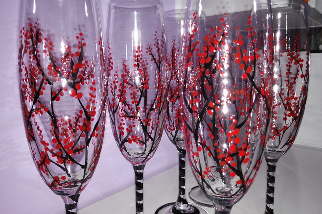 ръчно рисувани стъклени чаши за бяло вино - Есен