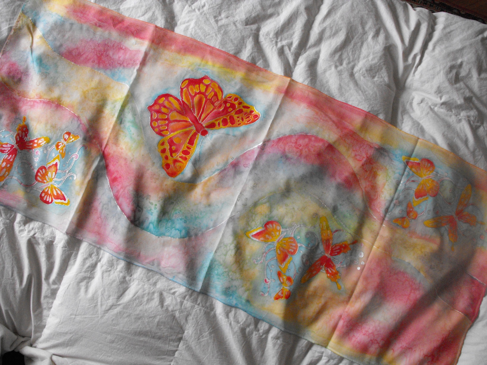 ръчно рисуван памучен шал Шарени пеперуди