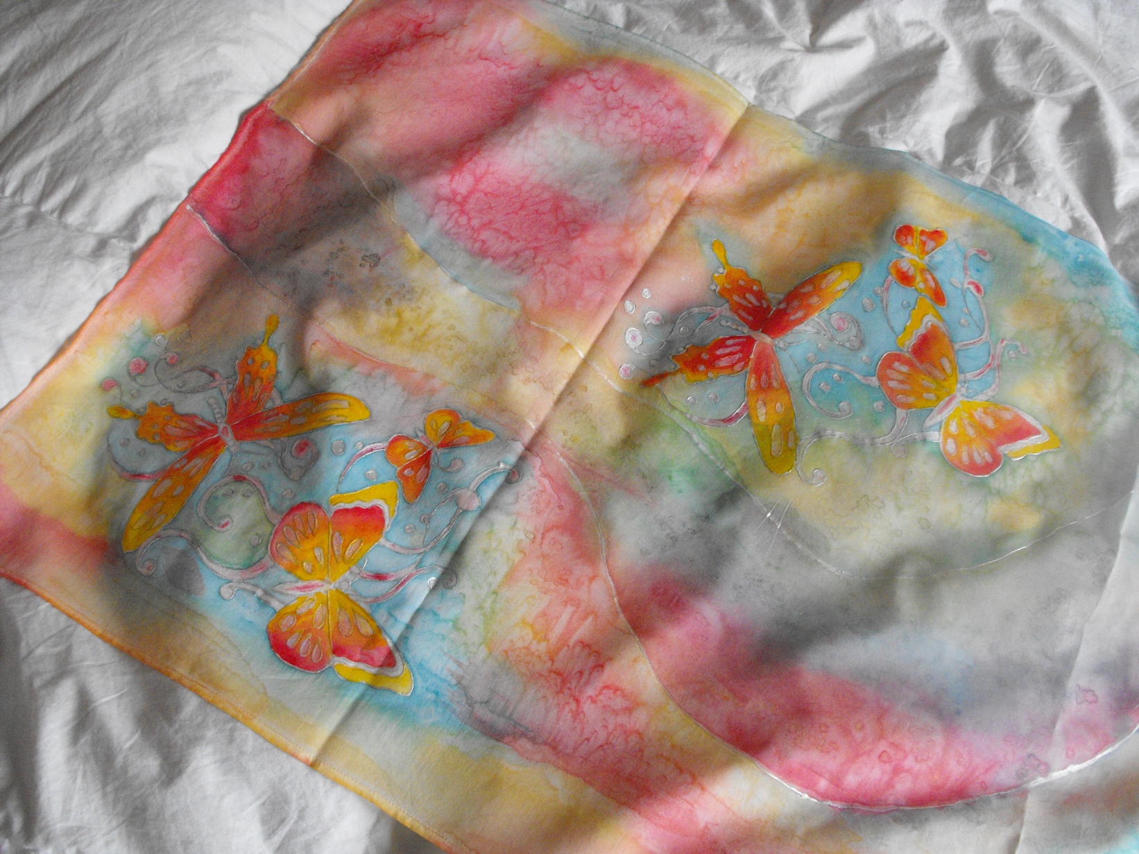 ръчно рисуван памучен шал Шарени пеперуди