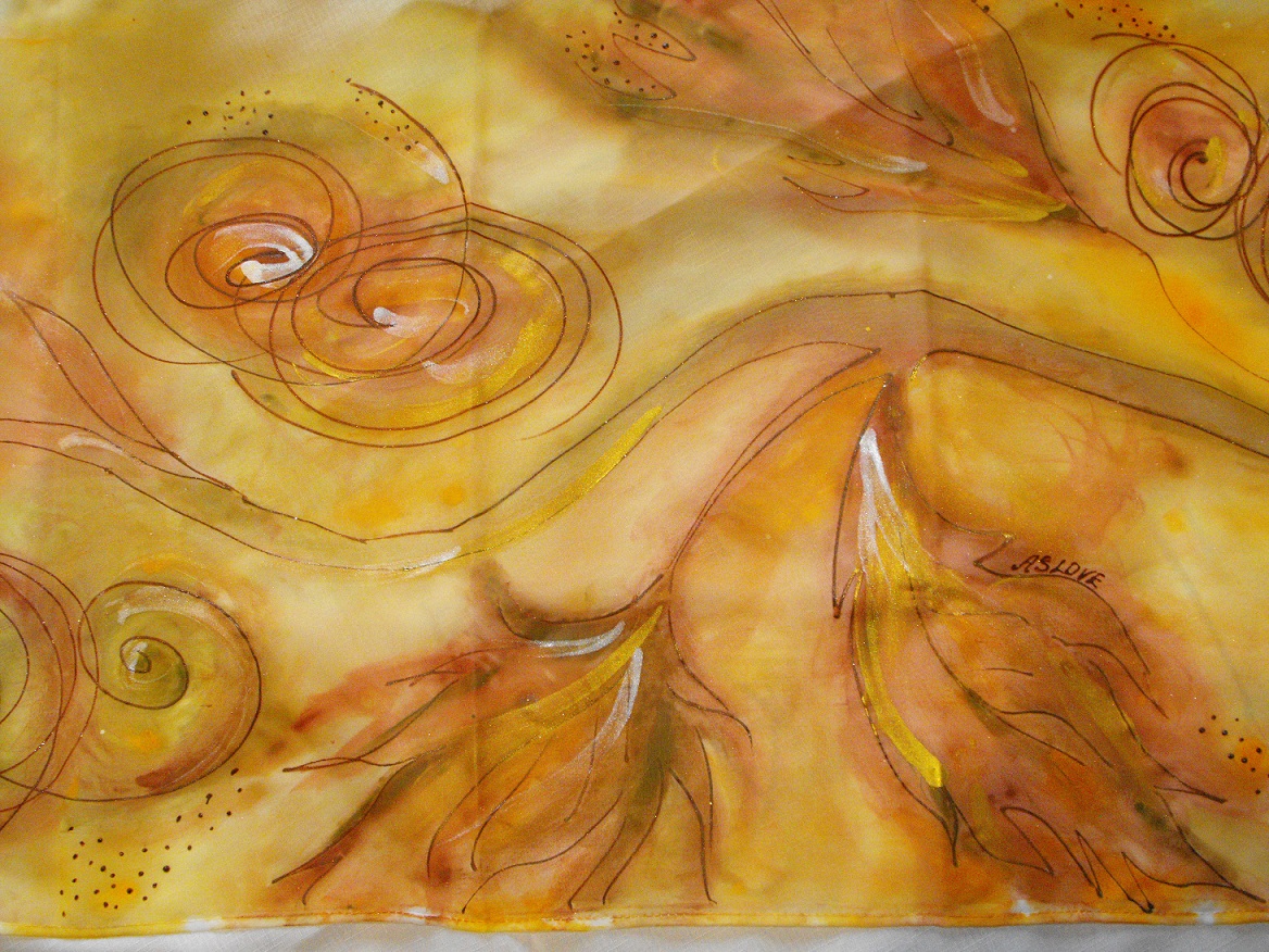 ръчно рисуван сатенен шал Огнено цвете