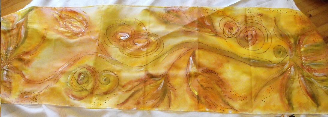 ръчно рисуван сатенен шал Огнено цвете