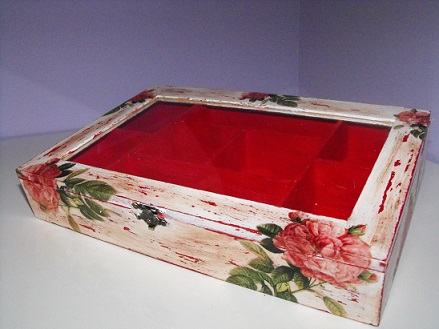 дървена кутия декупаж ръчна изработка за подарък Червени рози